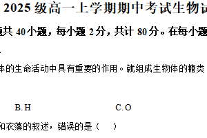 江苏省泰州市民兴实验中学2025-2026学年高一上学期期中生物试卷（含解析）