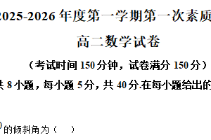 江苏省南通市启东市第一中学2025-2026学年高二上学期第一次素质检测数学试题（含解析）
