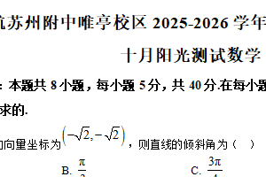江苏省苏州市南京航空航天大学苏州附属中学唯亭校区2025-2026学年高二上学期十月阳光测试数学试卷（含解析）