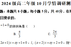 江苏省苏州市苏州工业园区星海实验高级中学2025-2026学年高二上学期10月学情调研测试数学试题（含解析）