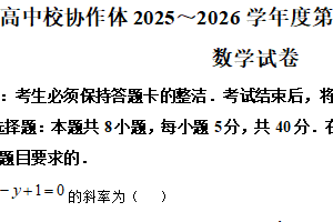 江苏省淮安市高中校协作体2025-2026学年高二上学期11月期中联考数学试题（含解析）