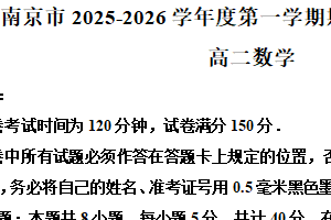 江苏省南京市2025-2026学年高二上学期11月期中数学试题（含解析）