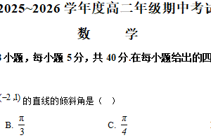 江苏省南通市如东县2025-2026学年高二上学期期中考试数学试题（含解析）