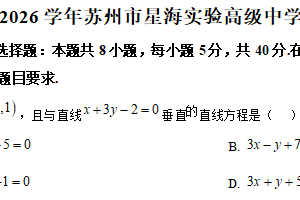 江苏省苏州工业园区星海实验高级中学2025-2026学年高二上学期期中调研测试数学试卷（含解析）