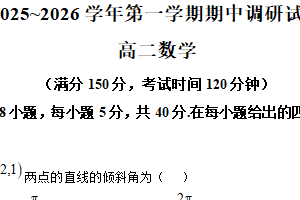 江苏省宿迁市泗阳县2025-2026学年高二上学期期中数学试题（含解析）