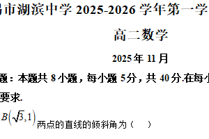 江苏省无锡市湖滨中学2025-2026学年高二上学期期中考试数学试卷（含解析）