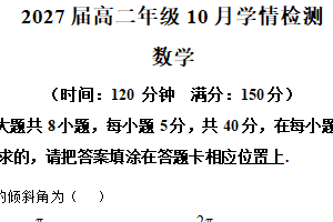 江苏省南京市第十三中学2025-2026学年高二上学期10月学情检测数学试题（含解析）