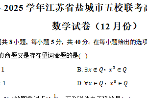 2024-2025学年江苏省盐城市五校联考高一（上）月考数学试卷（12月份）（含答案）
