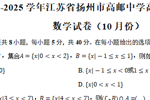 2024-2025学年江苏省扬州市高邮中学高一（上）月考数学试卷（10月份）（含答案）