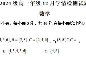 江苏省南京、镇江、徐州等十校联盟2024-2025学年高一上学期12月学情检测数学试题（含解析）
