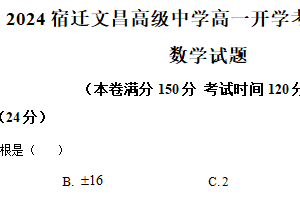 江苏省宿迁市宿迁文昌高级中学2024-2025学年高一上学期开学考试数学试题（含解析）