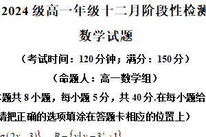 江苏省徐州市第一中学2024-2025学年高一上学期十二月阶段性检测数学试题（含解析）