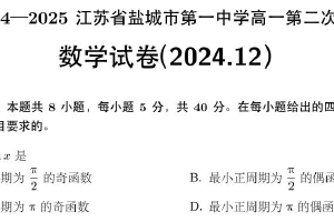 江苏省盐城市第一中学2024—2025学年高一上学期第二次月考数学试题（含答案）