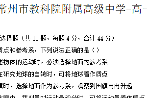 江苏省常州市教科院附属高级中学2024-2025学年高一上学期10月月考物理试卷（含答案）