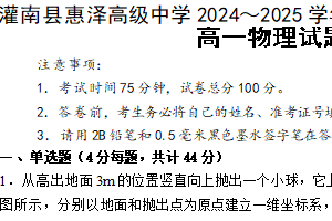 江苏省连云港市灌南县惠泽高级中学2024-2025学年高一上学期10月月考物理试题（含答案）