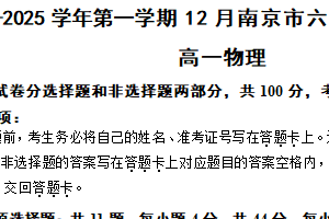 江苏省南京市六校2024-2025学年高一上学期12月联合调研物理试题（含答案）