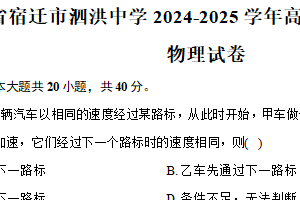 江苏省宿迁市泗洪中学2024-2025学年高一上学期质量检测物理试卷（含解析）