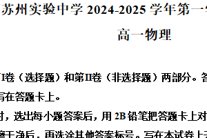 江苏省苏州实验中学2024-2025学年高一上学期12月调研测试物理试题（含解析）