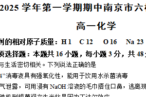 江苏省南京市六校2024-2025学年高一上学期期中联合调研 化学试题（含答案）