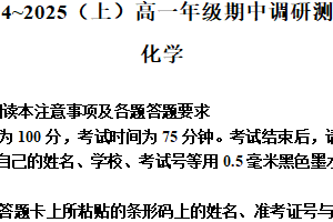 江苏省南通市区启东中学2024-2025学年高一上学期期中考试化学试题（含答案）