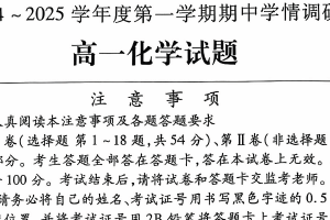 江苏省徐州市铜山区2024-2025学年高一上学期11月期中考试化学试题（含答案）