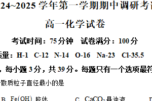 江苏省连云港市灌南县2024-2025学年高一上学期11月期中考试 化学试题（含解析）