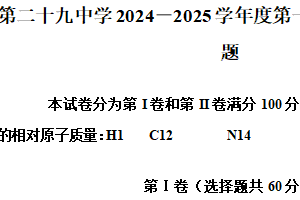 江苏省南京市第二十九中学2024-2025学年高一上学期期中考试化学试题（含解析）