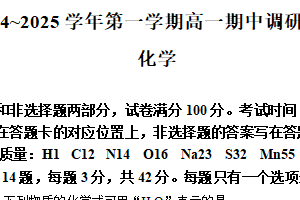 江苏省苏州市2024-2025学年高一上学期期中考试 化学试题（含解析）