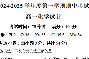 江苏省无锡市锡东高级中学2024-2025学年高一上学期期中考试 化学试题（含解析）