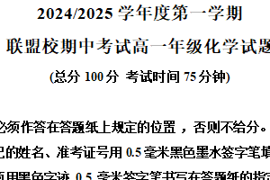 江苏省盐城市五校联考2024-2025学年高一上学期11月期中考试 化学试题（含解析）