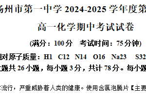 江苏省扬州市第一中学2024-2025学年高一上学期11月期中考试化学试题（含解析）