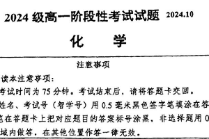 江苏省南通市如东高级中学2024-2025学年高一上学期10月阶段性考试化学试题（含答案）