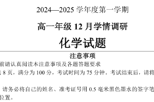 江苏省徐州市第七中学2024-2025学年高一上学期12月考试化学试题（无答案）