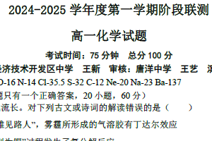 江苏省盐城市东台市第一中学2024-2025学年高一上学期12月阶段考试化学试题（无答案）