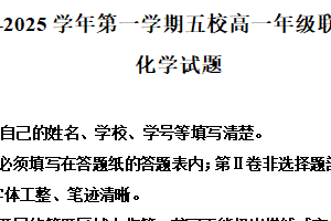 江苏省常州市五校联考2024-2025学年高一上学期12月月考 化学试题（含解析）