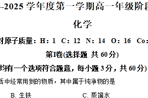 江苏省南京外国语学校2024-2025学年高一上学期10月月考 化学试卷（含解析）