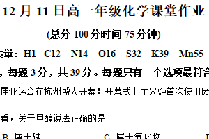 江苏省苏州市高新区第一中学（科技城）2024-2025学年高一上学期12月月考化学试题（含解析）
