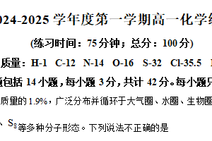 江苏省泰州中学2024-2025学年高一上学期10月月考化学试题（含解析）