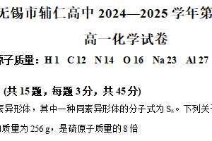 江苏省无锡市辅仁高级中学2024-2025学年高一上学期10月月考化学试题（含解析）