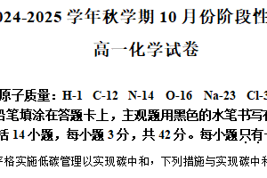 江苏省无锡市江阴长泾中学 洛社高中联考2024-2025学年高一上学期10月检测 化学试题（含解析）