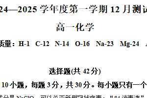 江苏省扬州市广陵区红桥高级中学2024-2025学年高一上学期12月月考 化学试题（含解析）
