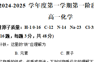 江苏省扬州市新华中学2024-2025学年高一上学期10月月考化学试题（含解析）