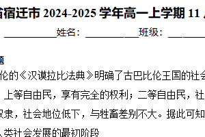 江苏省宿迁市2024-2025学年高一上学期11月期中考试政治试卷（含解析）