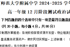 江苏省南京市南京师范大学附属中学2024-2025学年高一上学期12月月考政治试卷（含解析）