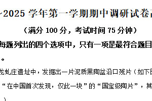 江苏省宿迁市泗阳县2024-2025学年高一上学期期中考试历史试题（含解析）