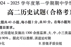 江苏省徐州市铜山区2024-2025学年高二上学期期中考试历史试题（含答案）