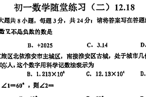 江苏省淮安市淮阴中学新城校区2025-2026学年上学期七年级数学第二月考试卷（无答案）