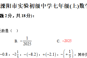 江苏省常州市溧阳市实验初级中学2025-2026学年七年级上学期数学10月月考试卷（含解析）