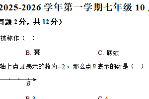 江苏省南京市第六十六中学2025-2026学年七年级上学期10月月考数学试卷（含解析）