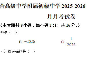江苏省南京市六合高级中学附属初级中学2025-2026学年上学期七年级数学1月月考试卷（含解析）